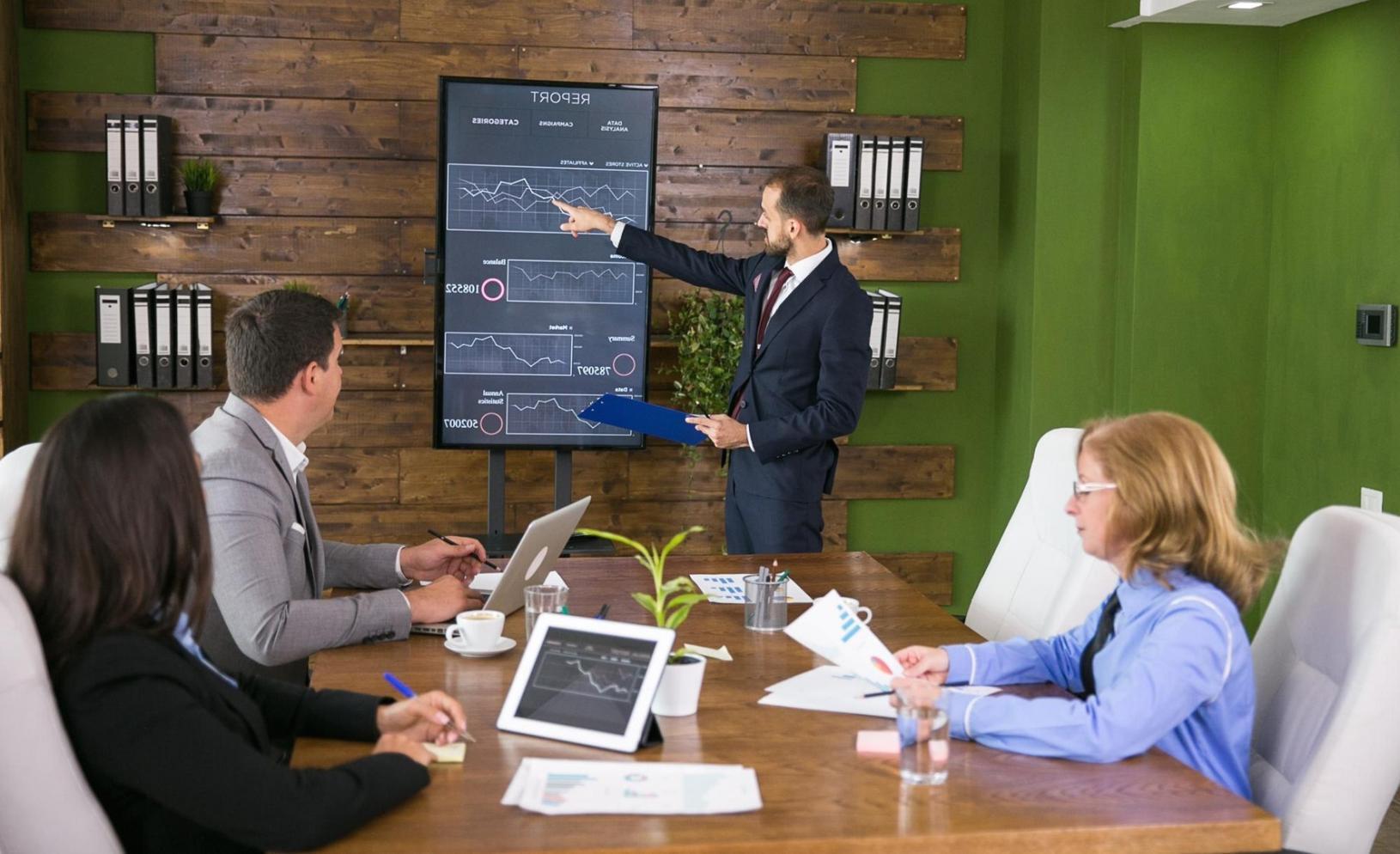 Business financial planning workspace with charts and analysis tools